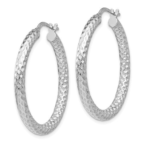 Leslie's Sterling Silver Polished and Textured Hinged Hoop Earrings