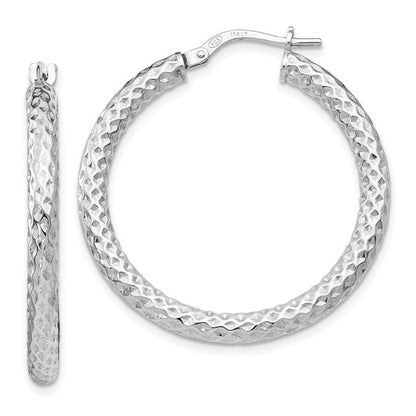 Leslie's Sterling Silver Polished and Textured Hinged Hoop Earrings