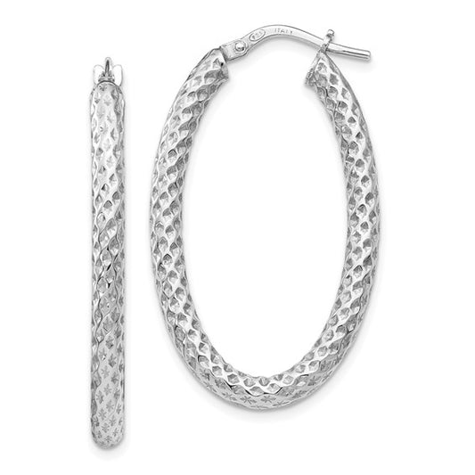 Leslie's Sterling Silver Polished and Textured Oval Hinged Hoop Earrings