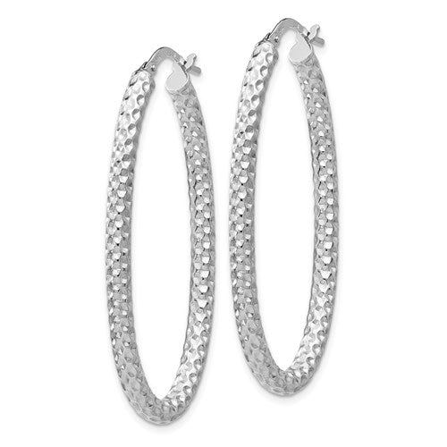 Leslie's Sterling Silver Polished and Textured Oval Hinged Hoop Earrings