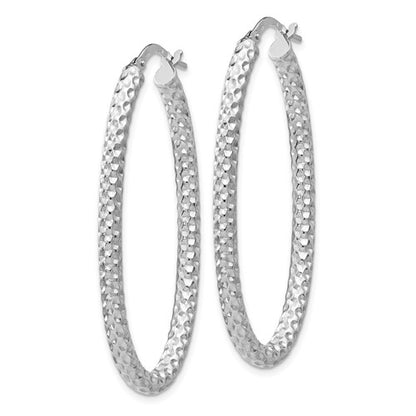 Leslie's Sterling Silver Polished and Textured Oval Hinged Hoop Earrings