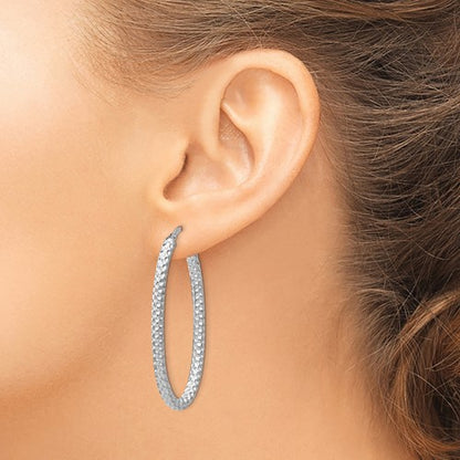 Leslie's Sterling Silver Polished and Textured Oval Hinged Hoop Earrings