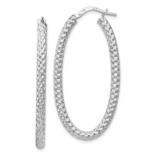 Leslie's Sterling Silver Polished and Textured Oval Hinged Hoop Earrings