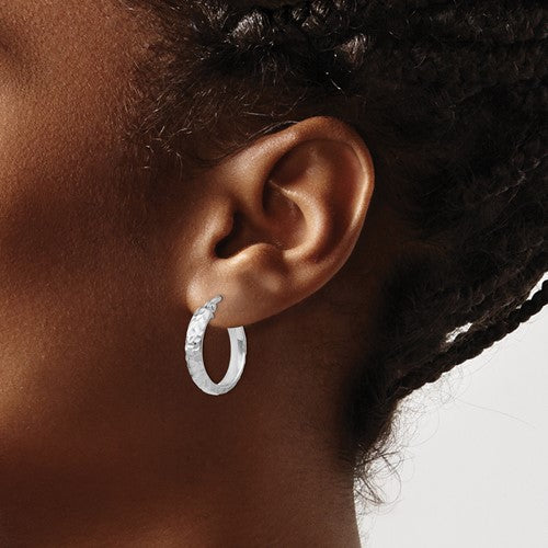 Leslie's SS Radiant Essence Rhodium-plated Hinged Hoop Earrings