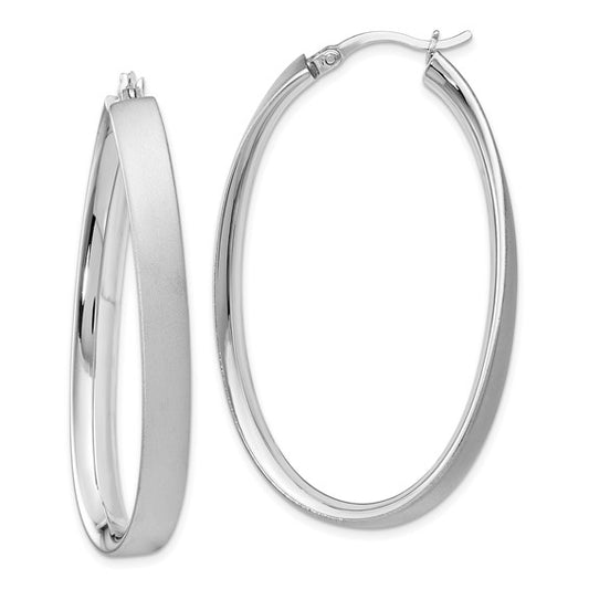 Leslie's Sterling Silver Rhodium-plated Satin Oval Hoop Earrings