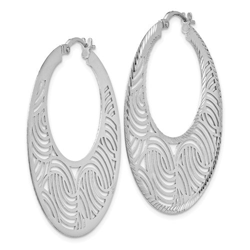 Leslie's Sterling Silver Rhodium-plated Fancy Polished Cut-out Hoop Earring