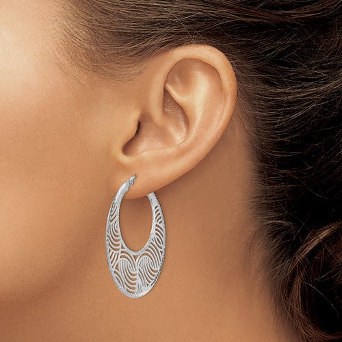 Leslie's Sterling Silver Rhodium-plated Fancy Polished Cut-out Hoop Earring