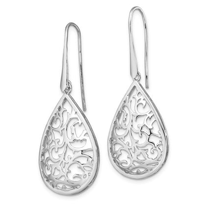 Leslie's Sterling Silver Rhod-pltd Polished Cut-out Teardrop Dangle Earring