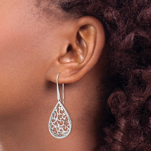 Leslie's Sterling Silver Rhod-pltd Polished Cut-out Teardrop Dangle Earring