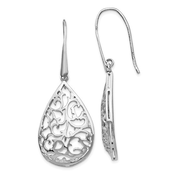 Leslie's Sterling Silver Rhod-pltd Polished Cut-out Teardrop Dangle Earring