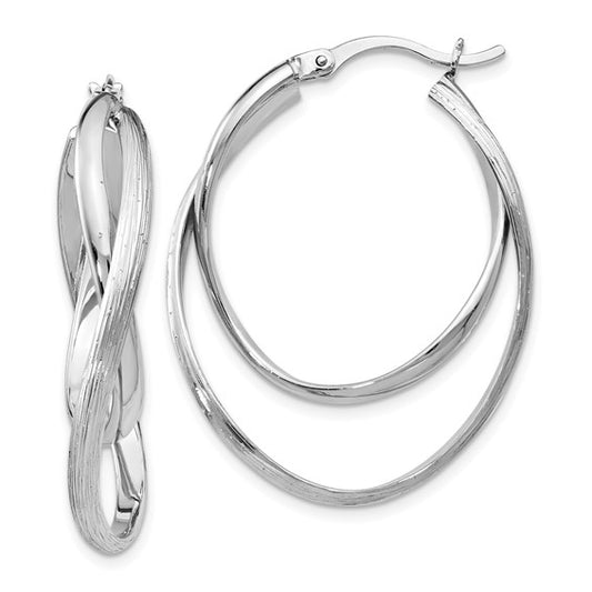 Leslie's Sterling Silver Polished and Textured Hoop Earrings