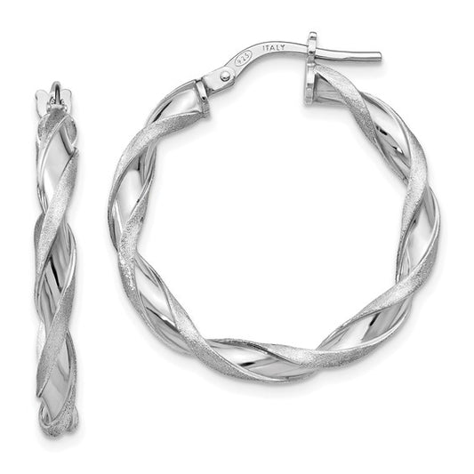 Leslie's Sterling Silver Polished and Scratch-finish Twisted Hoop Earrings