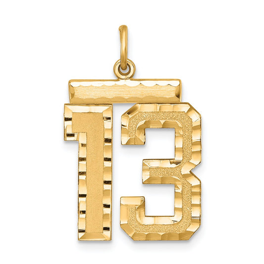 Sterling Silver Gold-plated Large Diamond-cut #13 Charm