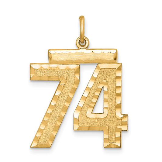 Sterling Silver Gold-plated Large Diamond-cut #74 Charm
