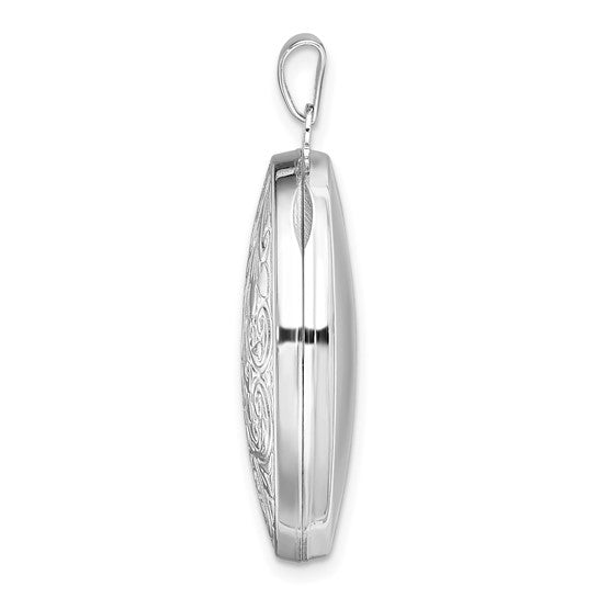 Sterling Silver Rhodium-plated Scroll Oval Locket