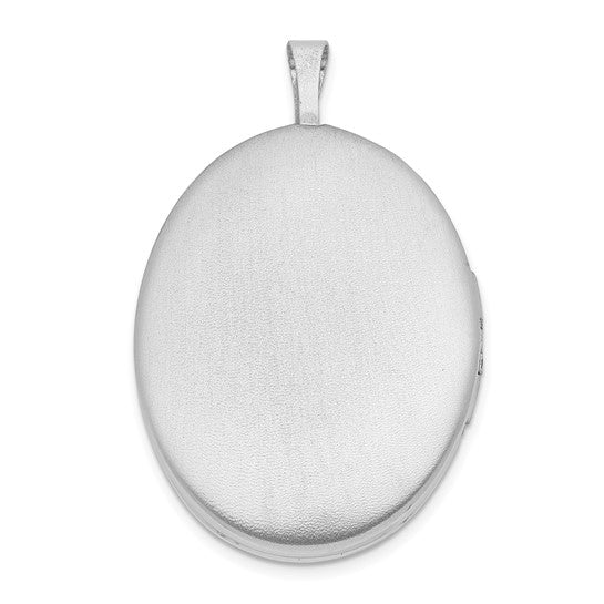 Sterling Silver Rhodium-plated Satin and Polished Heart Design Oval Locket