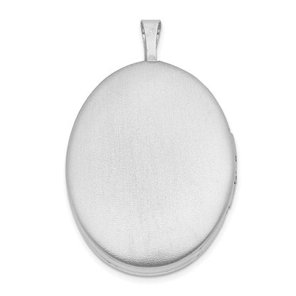 Sterling Silver Rhodium-plated Satin and Polished Heart Design Oval Locket