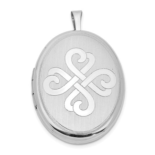 Sterling Silver Rhodium-plated Satin and Polished Heart Design Oval Locket