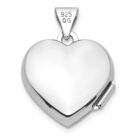 Sterling Silver Rhodium-plated Diamond 18 Dangle 15mm Heart Locket
