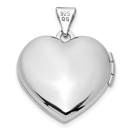 Sterling Silver Rhodium-plated Diamond Rose Rhodium Hearts 18mm Locket
