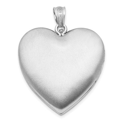 Sterling Silver Rhodium-plated Satin Diamond Wings 24mm Heart Locket