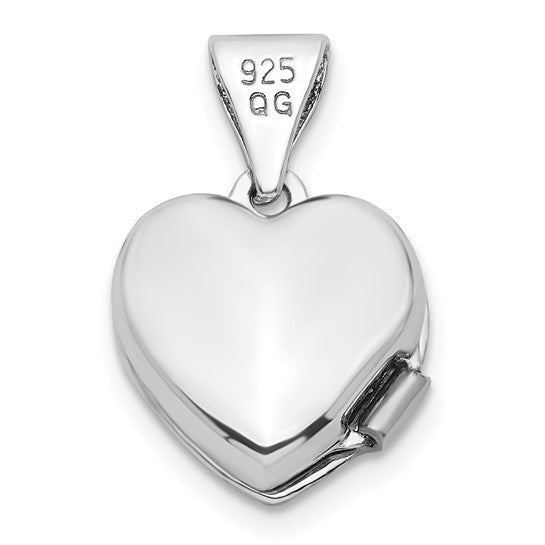 Sterling Silver Rhodium-plated Floral 10mm Heart Locket