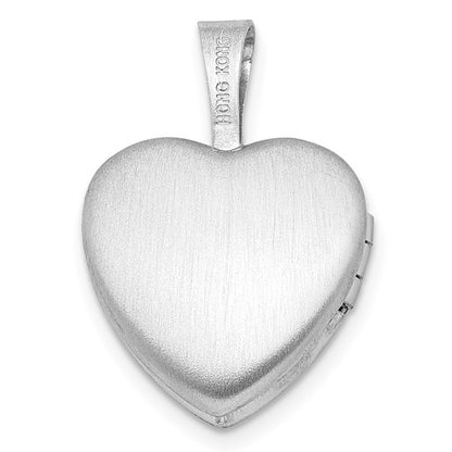 Sterling Silver Rhodium-plated D/C Enameled Floral Cross 12mm Heart Locket