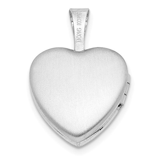 Sterling Silver Rhod-plated Textured Paw Print 12mm Heart Locket