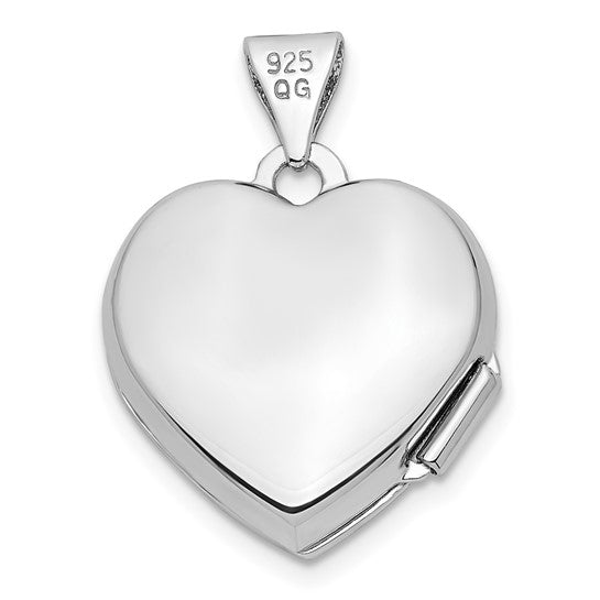 Sterling Silver Rhodium-plated Double Hearts 15mm Heart Locket