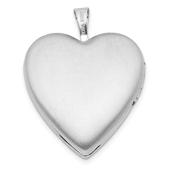 Sterling Silver Rhodium-plated Polished Hearts Border 20mm Heart Locket
