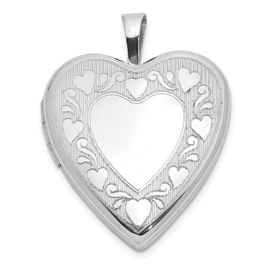 Sterling Silver Rhodium-plated Polished Hearts Border 20mm Heart Locket