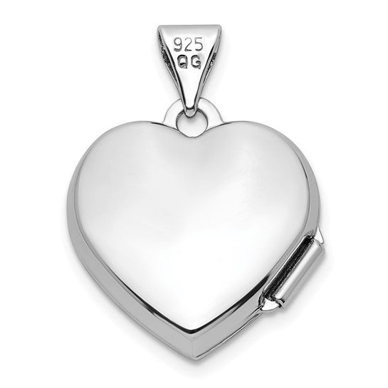 Sterling Silver Rhodium-plated CZ 15mm Heart Locket