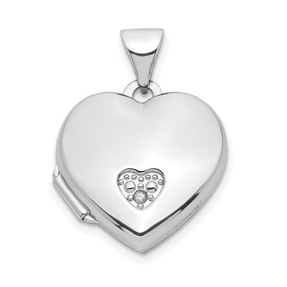 Sterling Silver Rhodium-plated CZ 15mm Heart Locket