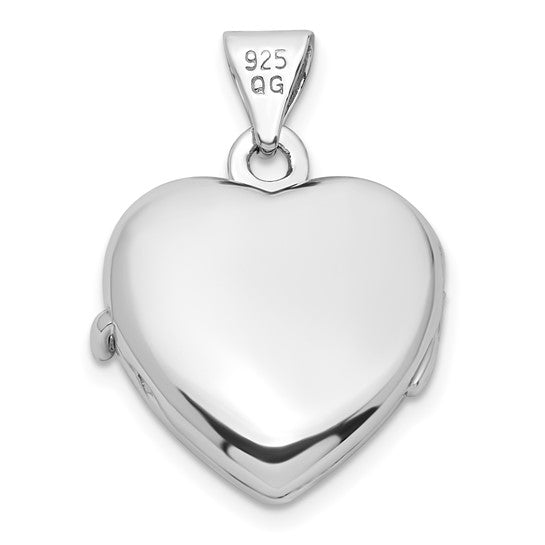 Sterling Silver Rhodium-plated Garnet 15mm Heart Locket