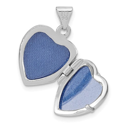 Sterling Silver Rhodium-plated Garnet 15mm Heart Locket