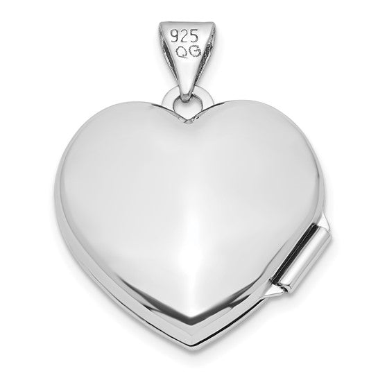 Sterling Silver Rhodium-plated CZ Love Moon and Back 18mm Heart Locket