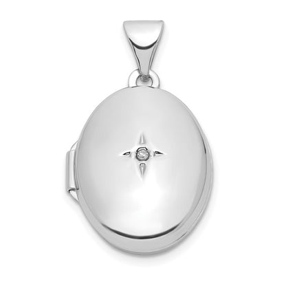 Sterling Silver Rhodium-plated Diamond 17mm Oval Locket