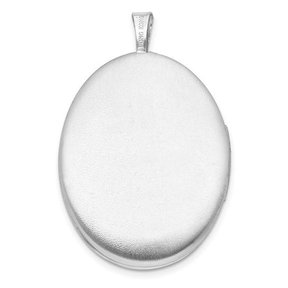 Sterling Silver RH-plated Satin Enamel Shamrock Border 26x20mm Oval Locket