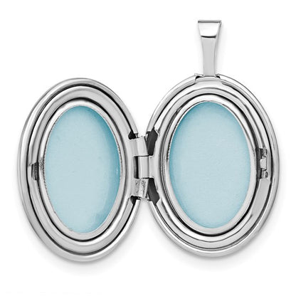 Sterling Silver Rhodium-plated D/C First Communion 19x15mm Oval Locket