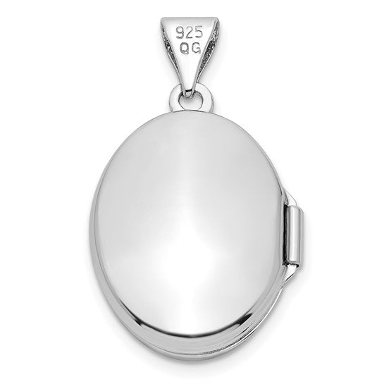 Sterling Silver Rhodium-plated Floral 17mm Oval Locket