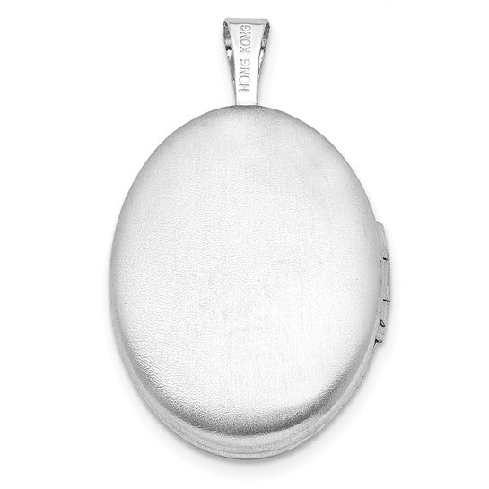 Sterling Silver Rhodium-plated Polished Scroll Design 19x15mm Oval Locket