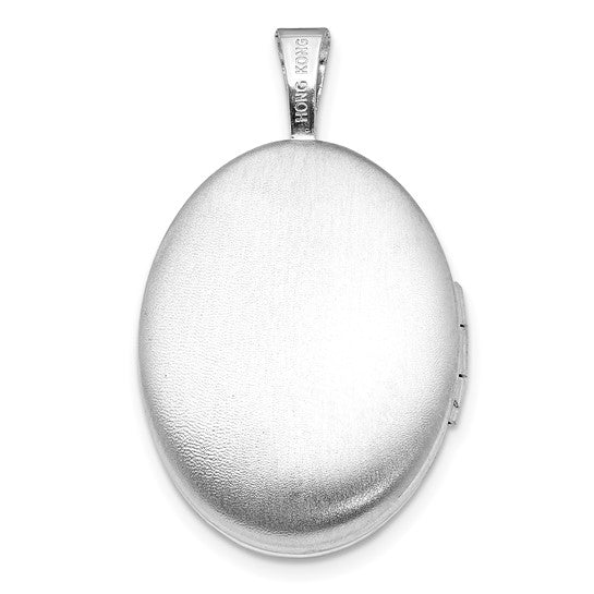Sterling Silver Rhodium-plated Polished Scroll Design 19x15mm Oval Locket