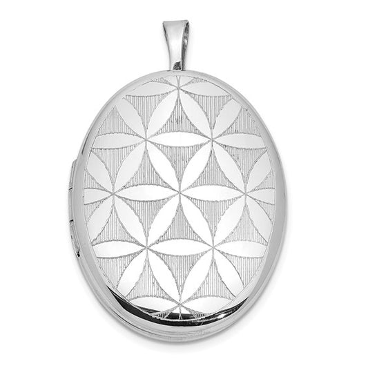 Sterling Silver Rhodium-plated Quilt Design 26x20mm Oval Locket