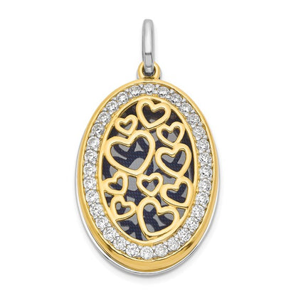 Sterling Silver Yellow and White Rhodium-plated Heart CZ 26mm Swing Locket