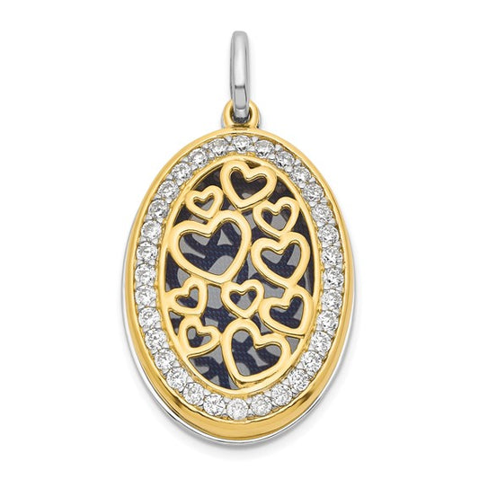 Sterling Silver Yellow and White Rhodium-plated Heart CZ 26mm Swing Locket