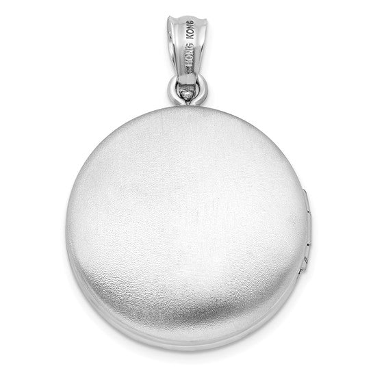 Sterling Silver Rhodium-plated Diamond 20mm Round Locket