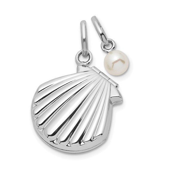 Sterling Silver Rhodium-plated FWC Pearl and Seashell 15mm Locket