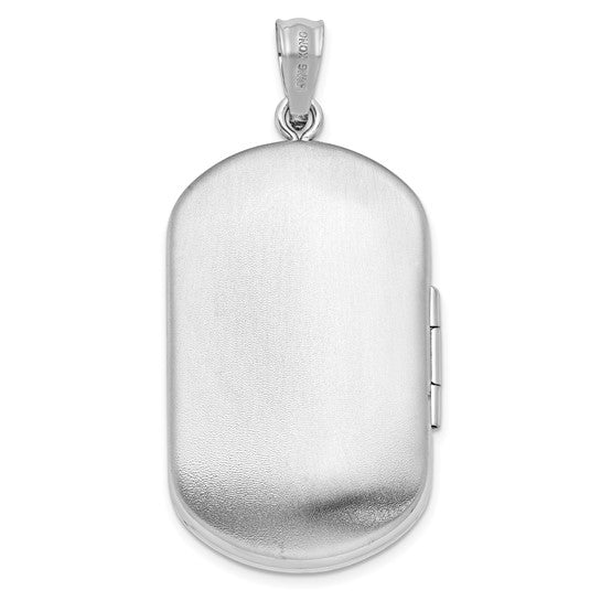 Sterling Silver Rhodium-plated Scrolled Border 30x19mm Rectangle Locket