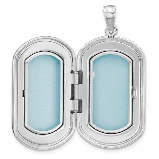 Sterling Silver Rhodium-plated Scrolled Border 30x19mm Rectangle Locket