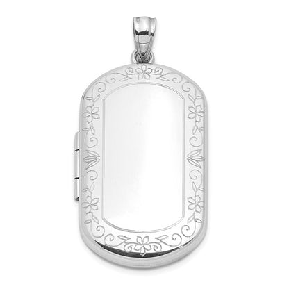 Sterling Silver Rhodium-plated Scrolled Border 30x19mm Rectangle Locket